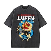 cheap Cartoon &amp; Movie Character Graphic-One Piece Monkey D. Luffy T-shirt Oversized Acid Washed Tee Print Graphic For Couple&#039;s Men&#039;s Women&#039;s Adults&#039; Acid Wash Casual Daily