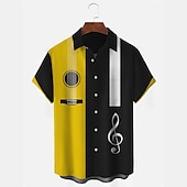 billiga Musik och gitarrer-Herr Styrelseledamöter Randig Musik Skjorta Knapp upp skjorta Kortärmad Mode Streetwear Designer Dagligen Utekväll Helgen Sommar Vår Nedvikt Mönster Gul Marinblå Orange
