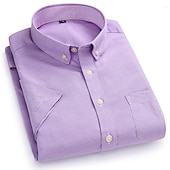 billiga oxfordskjortor för män-Herr Skjorta Button Down skjorta Icke-järnskjorta Oxford skjorta Enfärgad / vanlig färg Bröllop Kontor &amp; Karriär Svart Vit Gul Mörk marin Kortärmad Tröjkrage Vår &amp; sommar Kläder