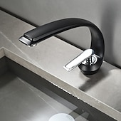 cheap Classical-Bathroom Sink Mixer Faucet, Single Handle One Hole Washroom Basin Taps Chrome Finish Bathroom Faucet with Hot and Cold Water Hose