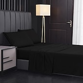 abordables Sábanas y funda de almohada-Juego de sábanas de 4 piezas, sábanas egipcias de lujo para hotel de microfibra súper suave, bolsillo profundo de 14/18 pulgadas, sin arrugas