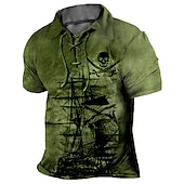 levne Pánské Vintage Polo-Pánské Lebky Grafické tisky Retro Plachetnice Polo trička Golfová košile Krátký rukáv Košile Přehnutý Venkovní ulice Vodní modrá Trávová zelená Khaki Šedá Šňůrky Tisk Oblečení Sportovní Módní Šik ven