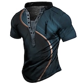 tanie Geometryczny-Męskie Graficzny Kolorowy blok Podkoszulek Koszula Henley Koszula w stylu vintage Krótki rękaw Druk 3D Moda Designerskie Codzienny Na zewnątrz Codzienny Sport Lato Czarny / Zielony Rumiany r