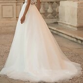 abordables Vestidos de novia-Vestidos de Boda Boho Playeros A-Line Separados con Cola de Barrido  Cepillo de Satén Faldas de Novia Vestidos de Novia con Frente Partido en Color Sólido 2025