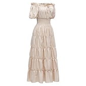 economico Vestito-Medievale Rinascimento Abito da cocktail Sguardi Contadini Camicia da notte irlandesi Fiera del Ren A palloncino Pirata Vichingo Straniero Senza spalline Con Volant Per donna Celtico Costumi da