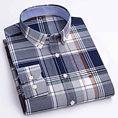 cheap Men&#039;s Oxford Shirts-Men&#039;s Dress Shirt Button Down Shirt Non Iron Shirt Oxford Shirt Stripes and Plaid Wedding Vacation grey blue Red Blue Brown Long Sleeve Turndown All Seasons Clothing Apparel Button-Down
