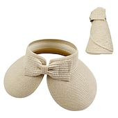 cheap Home Hats-Summer Foldable Empty Straw Hat Portable Outdoor Sunscreen Big Edge Sunshade Anti-ultraviolet Bow Beach Hat