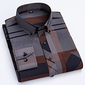 economico Camicie Button Down da uomo-Per uomo Camicie Camicia abbottonata Camicia non stirabile A quadri / A righe / Chevron Matrimonio Ufficio e carriera Blu chiaro Nero Bianco Rosso Manica lunga Collo ripiegabile Per tutte le stagioni