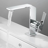 cheap Classical-Waterfall Bathroom Sink Mixer Faucet Brass, Single Handle Washroom Basin Taps One Hole Faucets with Hot and Cold Hose, Waterfall Spout Brass Bathroom Tap Chrome Black Gold Grey