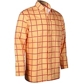 levne Pánské overshirts-Pánské Košile Pléd Párty Práce Žlutá Námořnická modř Oranžová Dlouhý rukáv Přehnutý Jaro &amp; podzim Oblečení Tisk