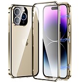 رخيصةأون جرابات آيفون-حافظة هاتف لجهاز iPhone 15 Pro Max Plus iPhone 14 13 12 11 Pro Max Plus واقي عدسة كاميرا مزدوج الجانب بجذب مغناطيسي زجاج مقسى بلون ثابت