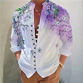 abordables Motif de plantes-Homme Floral Chemise Chemise boutonnée manche longue Mode Design Décontractées Vacances du quotidien Sortie Automne Printemps été Mao Imprimer Bleu Violet Vert Gris