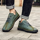 abordables Baskets-chaussures décontractées à lacets en similicuir vert pour hommes – coutures artisanales, coupe confortable et style vintage pour un usage quotidien