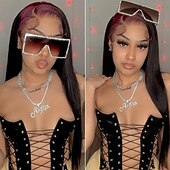 cheap Human Hair Lace Front Wigs-Skunk Stripe Hair 99J Root 13X4 Lace Front Wigs Human Hair Colored Wig With Red Root 99J/1B Burgundy Lace Front Wigs Red Wine Silky Straight Transparent Lace Wig