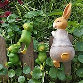 cheap Garden Sculptures&amp;Statues-3pcs/set Cute Frog Figurines Hanging Animal Statue, Resin Pot Hanging Climbing Frog Sculpture Outdoor Statues Ornaments Decor For Flower Pot/Fence, Yard Art Figurines For Patio Lawn House