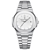 cheap Quartz Watches-POEDAGAR Luxury Watch Business Waterproof Male Clock Luminous Date Stainless Steel Square Quartz Men Watch