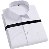 cheap Men&#039;s Dress Shirts-Men&#039;s Dress Shirt Non Iron Shirt Collared Shirt Button Up Shirt Plain Wedding Work Black White Yellow Pink Short Sleeve Square Neck Summer Clothing Apparel Print