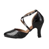 abordables Chaussures de bal, de danse moderne-Femme Salon Chaussures Modernes Chaussures de personnage Utilisation Entraînement Soirée Talon Gland Talon épais Sangle croisée Lumineux Noir Noir
