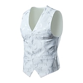 abordables Gilets-Homme Gilet Usage quotidien Sortie Festival Entreprise basique Printemps &amp; Automne Poche Lin Respirable Doux Confortable Imprimé Boutonnage Simple Col V Standard Blanc / Blanc Noir Gilet