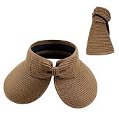 cheap Home Hats-Summer Foldable Empty Straw Hat Portable Outdoor Sunscreen Big Edge Sunshade Anti-ultraviolet Bow Beach Hat