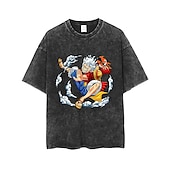 abordables Gráficos de personajes de dibujos animados y películas-One Piece Monkey D Luffy T-Shirt Camiseta extragrande lavada con ácido Estampado Gráfico Para Pareja Hombre Mujer Adulto Lavado con acido Casual Diario