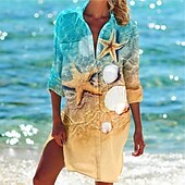 Women's Mini Dress Shirt Dress Hawaiian Shirts  Flowy  Basic Neon Bright Buttons Print Long Sleeve Long  Shirt Collar Casual Holiday Yellow Summer Holiday Clothes Beach Wear3