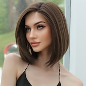 economico parrucca più vecchia-parrucche marroni per donna parrucca diritta in pizzo sintetico lunghezza spalla caschetto con riga laterale con capelli del bambino