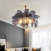 economico Luci a sospensione-lampadario a sospensione a led splendido extra large 80cm 6 luci bianco bouquet di piume di struzzo lampada a sospensione romantico apparecchio di illuminazione montato per camera da letto ristorante