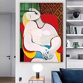 cheap Famous Paintings-Handmade Hand Painted Oil Painting Wall Art Pablo Picasso Le Reve Girl before a Mirror Carving Painting Home Decoration Decor Rolled Canvas No Frame Unstretched