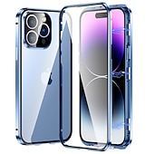 رخيصةأون جرابات آيفون-حافظة هاتف لجهاز iPhone 15 Pro Max Plus iPhone 14 13 12 11 Pro Max Plus واقي عدسة كاميرا مزدوج الجانب بجذب مغناطيسي زجاج مقسى بلون ثابت