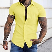 preiswerte Herrenhemd zum Knöpfen-Herren Hemd Sommerhemd Freizeithemd Knopfhemd Schwarz Gelb Rosa Rote Dunkelmarine Kurzarm Buchstabe Umlegekragen Straße Lässig Button-Down Bekleidung Mode Lässig Bequem