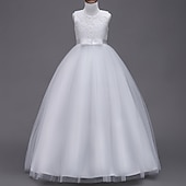 preiswerte Kleider für die Blumenmädchen-kinderkleidung Mädchen Blumenmädchen Kleid Kleid Einfarbig Ärmellos Hochzeit Party Spitze Gitter Kuschelig Polyester Maxi Blumenmädchenkleid Sommer 4-13 Jahre Buntes Lila Farbpulver Weiß