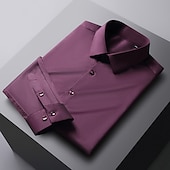 ieftine cămăși pentru bărbați fără călcat-Bărbați Cămașă de Costum Cămașă fără călcat Culoare solidă / simplă Nuntă Birou și carieră Albastru Deschis Negru Alb Albastru Marin Închis Manșon Lung Răsfrânt Primavara vara Îmbrăcăminte