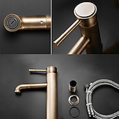 abordables Classiques-mitigeur d&#039;évier de salle de bain vintage haut, robinets de lavabo monobloc monocommande monté sur pont antique, avec tuyau d&#039;eau chaude et froide robinets d&#039;eau rétro laiton noir