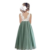 preiswerte Kleider für die Blumenmädchen-Blumenmädchenkleid Mädchen Party Kleid Leistung Hochzeit Party Prinzessin Süß Gitter Feste Farbe Ärmellos Rundhalsausschnitt Weiß Rosa 2-12 Jahre
