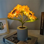 ieftine Lumini decorative-Lumină artificială de noapte cu floarea soarelui, reîncărcabilă pentru acasă, lampă decorativă, lumini de noapte creative pentru copii, prieten, cadou de sărbători, lumină LED