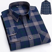 voordelige Overhemden voor heren-Voor heren Overhemd Strepen en Plaid Bruiloft liiketoiminta Kastanjebruin Donker Rood Geel Donker Marine Lange mouw Opstaande boord Lente &amp; Herfst Kleding