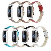 billige Fitbit klokkebånd-Reim til Smartklokke Kompatibel med Fitbit Luxe Ekte lær Smartklokke Stropp Justerbar Kvinner menn Sportsrem Erstatning Armbånd