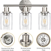 abordables Appliques de salle de bain-éclairage de salle de bain vanité lumière 3 lumières applique murale éclairage en laiton brossé salle de bain lumière avec abat-jour en verre clair salle de bain applique murale applique murale pour