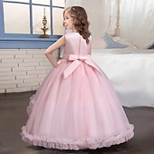preiswerte Partykleider-Kinder Mädchen Kleid Blume ärmellos Performance Party Spitze süßes Polyester knielanges Tüllkleid Sommer Frühling Herbst 4–13 Jahre blau