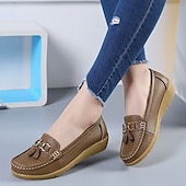 billige Flate sko til kvinner-Dame Flate sko Slip-Ons Store størrelser Klassiske Loafers Myke sko Arbeid Daglig Vandring Helfarge Sommer Flat hæl Kvadratisk Tå Fritid minimalisme Fuskelær PU Tøfler Lyseblå Vin Svart