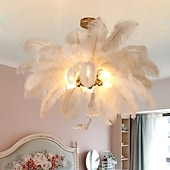 economico Luci Isola cucina-lampadario a sospensione a led splendido extra large 70cm 6 luci bianco bouquet di piume di struzzo lampada a sospensione romantico apparecchio di illuminazione montato per camera da letto ristorante