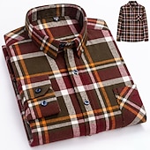 voordelige Overhemden voor heren-Voor heren Overhemd Strepen en Plaid Bruiloft liiketoiminta Kastanjebruin Donker Rood Geel Donker Marine Lange mouw Opstaande boord Lente &amp; Herfst Kleding