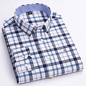 cheap Men&#039;s Oxford Shirts-Men&#039;s Dress Shirt Button Down Shirt Non Iron Shirt Oxford Shirt Stripes and Plaid Wedding Vacation grey blue Red Blue Brown Long Sleeve Turndown All Seasons Clothing Apparel Button-Down