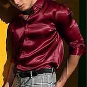 economico Camicie in raso da uomo-Per uomo Camicia Camicia in raso Maglietta informale Camicia con bottoni Liscio Matrimonio Da mare Nero Bianco Blu Rosso Manica lunga Bavero Primavera estate Abbigliamento
