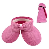 cheap Home Hats-Summer Foldable Empty Straw Hat Portable Outdoor Sunscreen Big Edge Sunshade Anti-ultraviolet Bow Beach Hat
