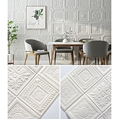 cheap Brick&amp;Stone Wallpaper-Cool Wallpapers White Foam Wall Mural Wall Panel Peel and Stick Wall Sticker Floral Removable Wall Covering, PVC/Vinyl Material Self adhesive Wallpaper, Room Wallcovering for Home Decoration
