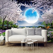 economico Carta da parati-Sfondi fantastici murale paesaggio 3d murale carta da parati vista notturna fiore di ciliegio adesivo da parete autoadesivo in pvc/vinile per soggiorno camera da letto ristorante hotel panno da