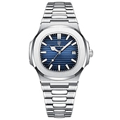 cheap Quartz Watches-POEDAGAR Luxury Watch Business Waterproof Male Clock Luminous Date Stainless Steel Square Quartz Men Watch