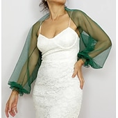voordelige bruiloft gast wraps-Mesh Bolero Lange Puff Rimpelingen Mouw Doorzichtige Cover Up Shrug Tulle Bolero Bruids Organza Bruiloft Gast Mode Dames Wrap Zonbescherming All-Match Lente  Zomer jurk om indruk te maken